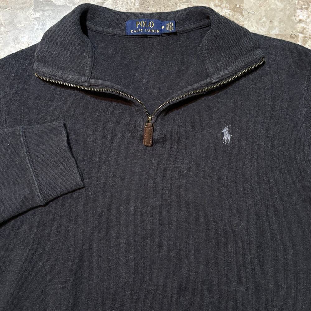 Polo Ralph Lauren Quarter Zip Sweater Mens Medium Grey Cotton Sweatshirt